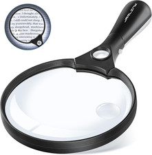 Large Magnifying Glass with Light, 10X 20X 45X Handheld Magnifier, Black