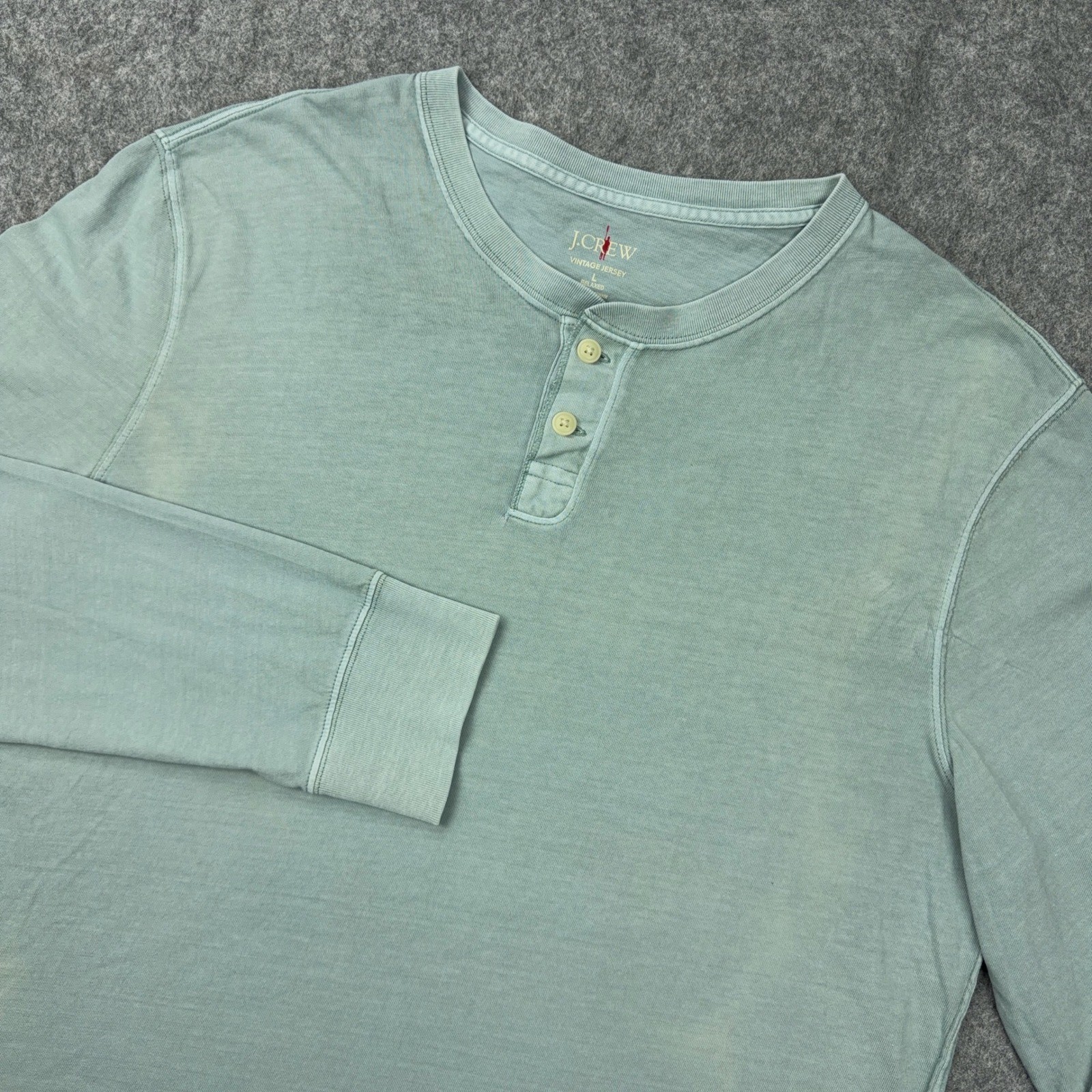 J Crew Henley Shirt Mens Large Green Vintage Jersey Relaxed Long Sleeve Oarsman