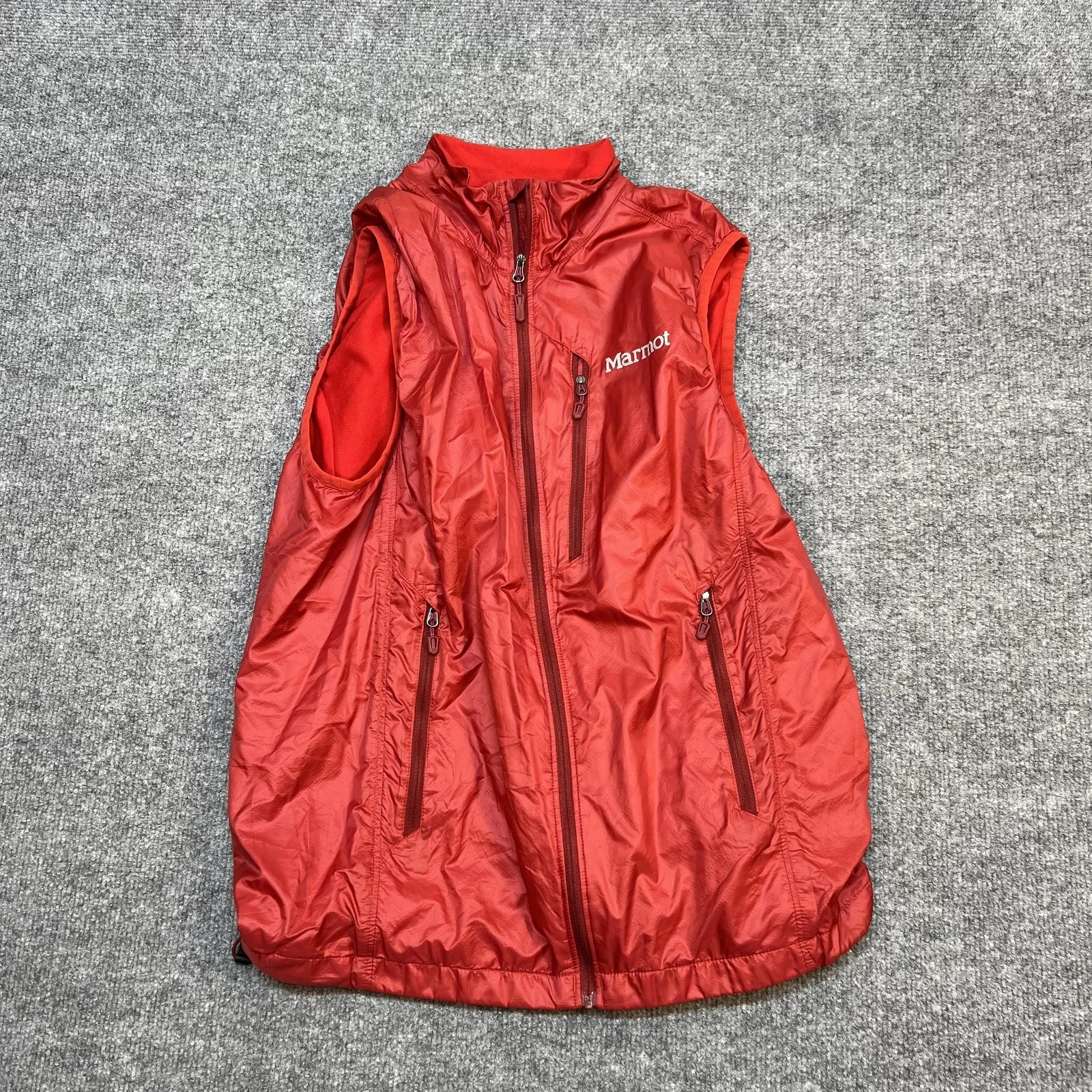 Marmot Vest Mens Small Red Windbreaker Full Zip Fleece Lined Outdoor Hiking