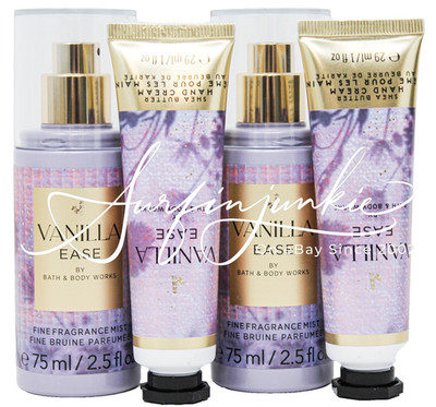 Bath & Body Works Vanilla Ease Travel Mini Splash Spray Mist Hand Cream 4pc Set