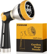 FANHAO Garden Hose Nozzle, 100% Heavy Duty Metal Spray Nozzle with Thumb Control