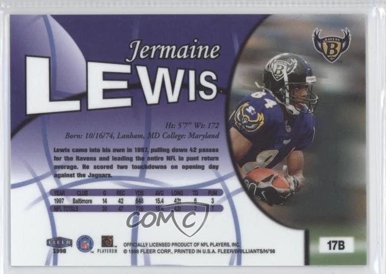 1998 Fleer Brilliants Blue Jermaine Lewis #17B - Image 2 of 2