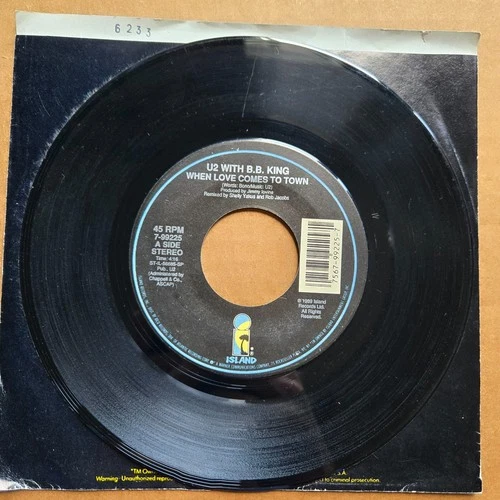 U2 With B.B. KING When Love Comes To Town 45 7" Record Vinyl Records