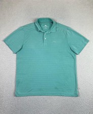 Tommy Bahama Polo Shirt Mens Large Teal Green Striped Marlin Logo TENCEL Modal
