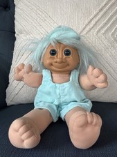 Vintage Russ Troll Kidz Item 2320, Soft Body Blue Hair Eyes Mint Jumper 13"
