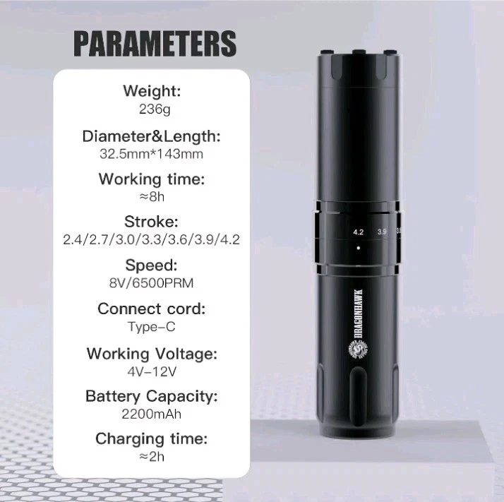 Dragonhawk Wireless Tattoo Pen Machine 7 Strokes Length | L2 Pro New - product detail image 4