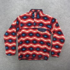 Patagonia Sweater Womens Small Red Aztec Print Synchilla Snap T Fleece Pullover