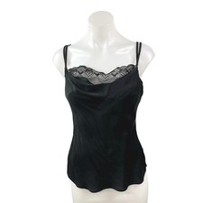 Zara Women's Black Silky Satin Lace Trim Sleeveless Lingerie Tank Camisole Top S