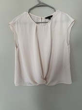 Banana Republic Pink Chiffon Twist Accent Round Neck Button Blouse M Petite
