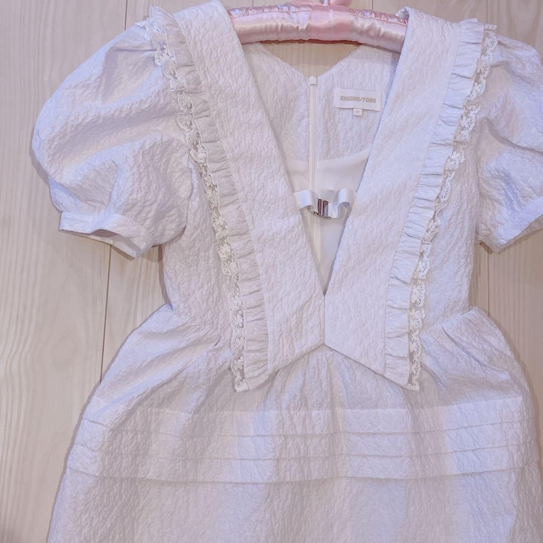 Shushu/Tong Lace Trim Mini Dress Cotton White Size 10 Ruffle