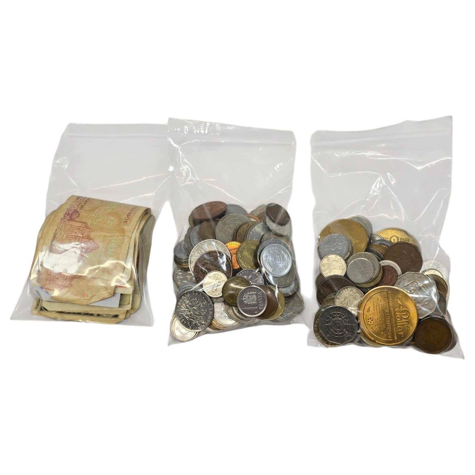 Mixed Lot of Different Foreign World Paper Money Banknotes Currency & Coins