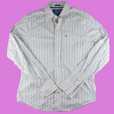 Abercrombie  Fitch Muscle Fit Button Shirt Men's M Striped White - Moose Logo