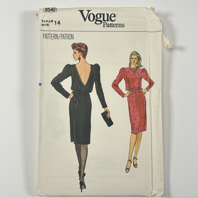 Vogue Muster 8540 hinten offen Wickel Cocktail kleines schwarzes Kleid U/C FF Größe 14