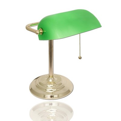 Traditional Banker's Desk Lamp with Green Glass Shade and Brass