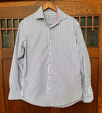 Bugatchi Uomo Classic Fit Striped Purple Cotton Dress Shirt 15.5 34/35