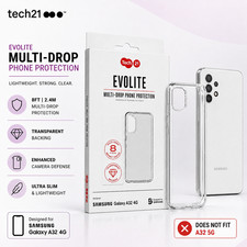 For (Samsung Galaxy A32 4G) Tech21 Clear Case, Flexible Rubber, Shockproof Cover