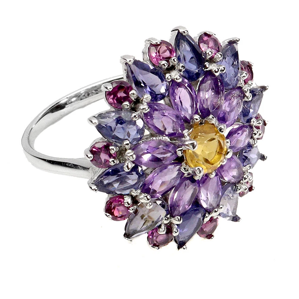 Anillo de plata de ley 925 pera iolita amatista citrino piedras preciosas naturales joyería S Foto 3 de 4