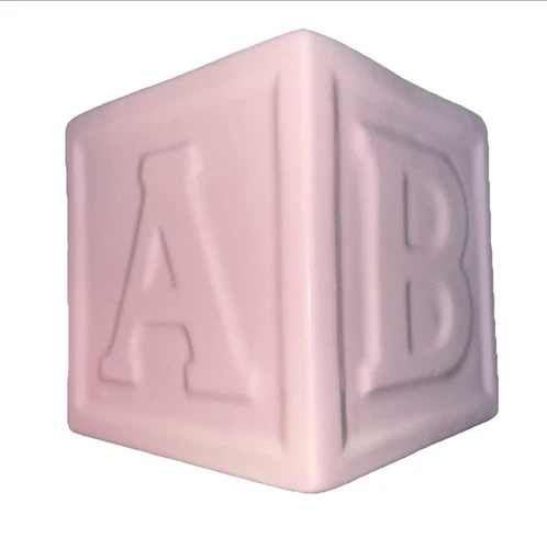 Haeger Pottery Planter Solid Pink Baby Block Alphabet 4”x4” 1960’s