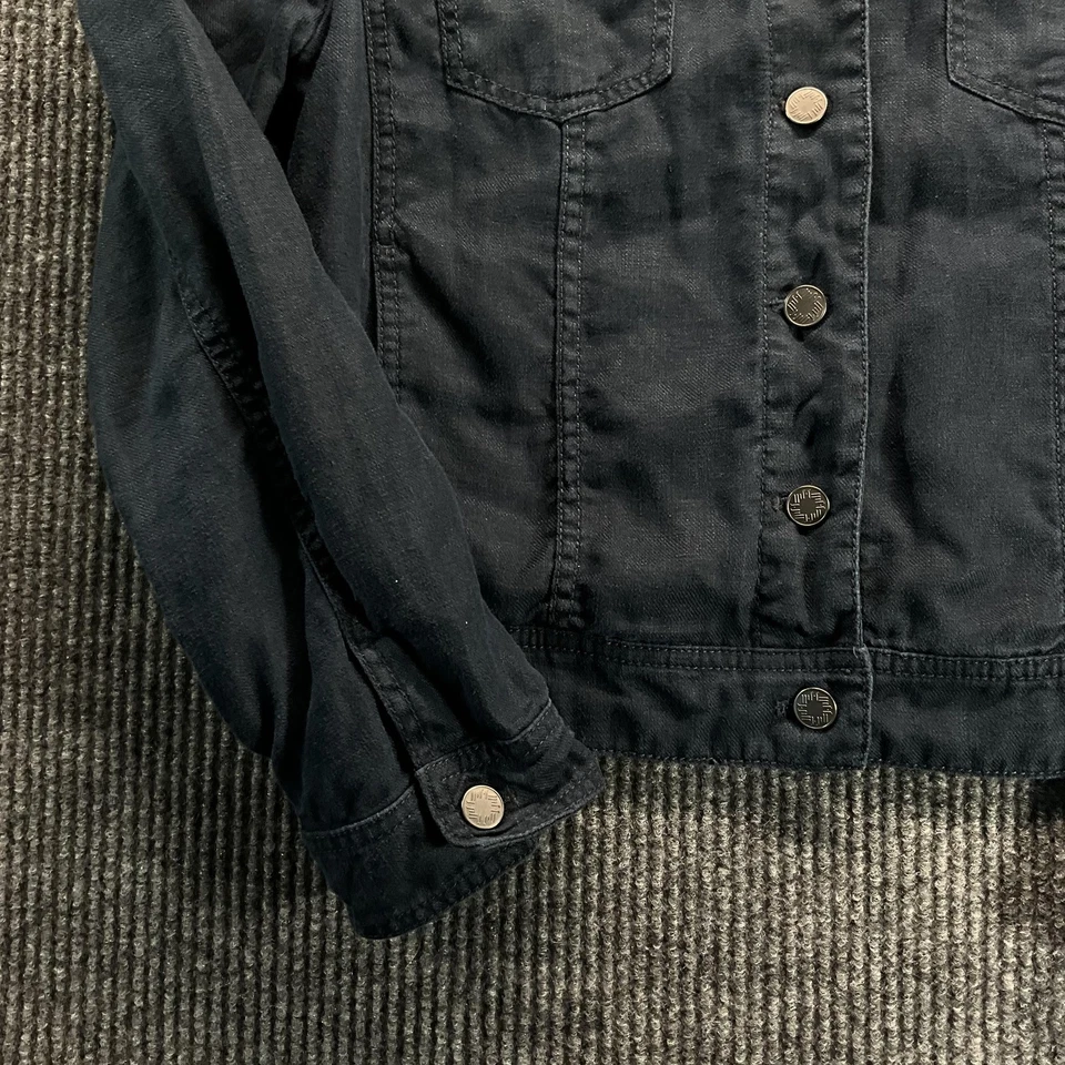Chaqueta J. Jill Mujer Mediana Negra Lino Camionero Estilo Jean Botón Delantero Informal Foto 3 de 4