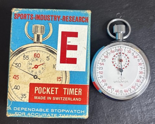 Unichron 1/10 1960's Mechanical Pocket Stopwatch Swiss Made In Original Box