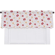 Ellis Curtain Zoe Solid Color Floral Print fabric Window Valance 48"x15" Red