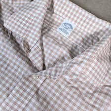 Brooks Brothers Slim Fit Dress Shirt 17 1/2 6/7 Non Iron Stretch Tan Gingham  