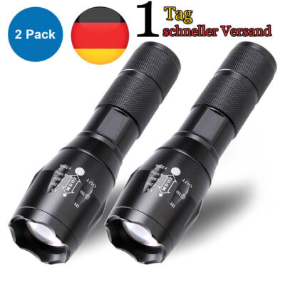 2 Stück Taschenlampe LED Aufladbar USB Super Hell Taktisches Fackel Lumen Akku