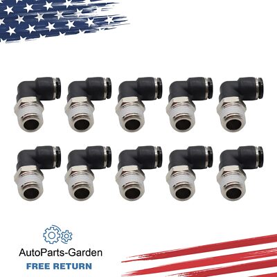 (Qty10) 1/4'' OD Tube X 1/4'' NPT Pneumatic Elbow, Push To Connect Air Fitting