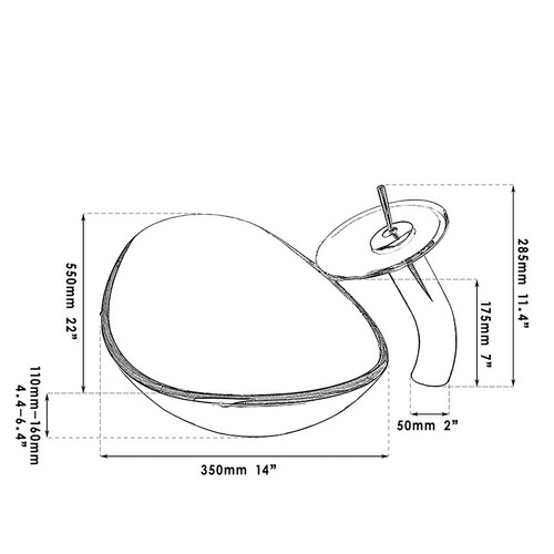 Oval Hand Paint Bathroom Tempered Glass Basin Vessel Sink Mixer Waterfall Tap - Picture 4 of 8