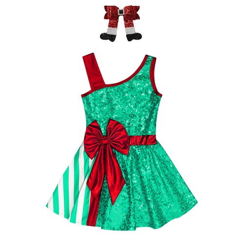 Kids Girls Ballet Dance Dress with Santa Socks Hairclip Christmas Dress Costume - Picture 10 of 33