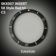 Bezel Insert Black SKX007 Ceramic (58 style) Sloped Red Triangle C3 PIP / Matte