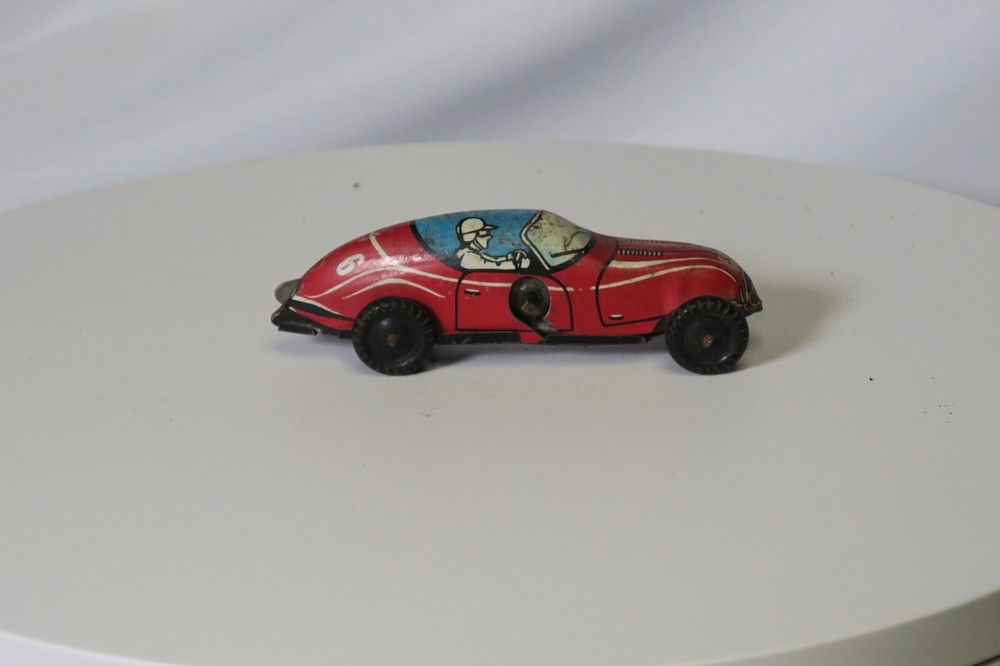 Vintage Tin Wind - Up Race Car Red # 6 - No Key - Non - Working -  Marx ?