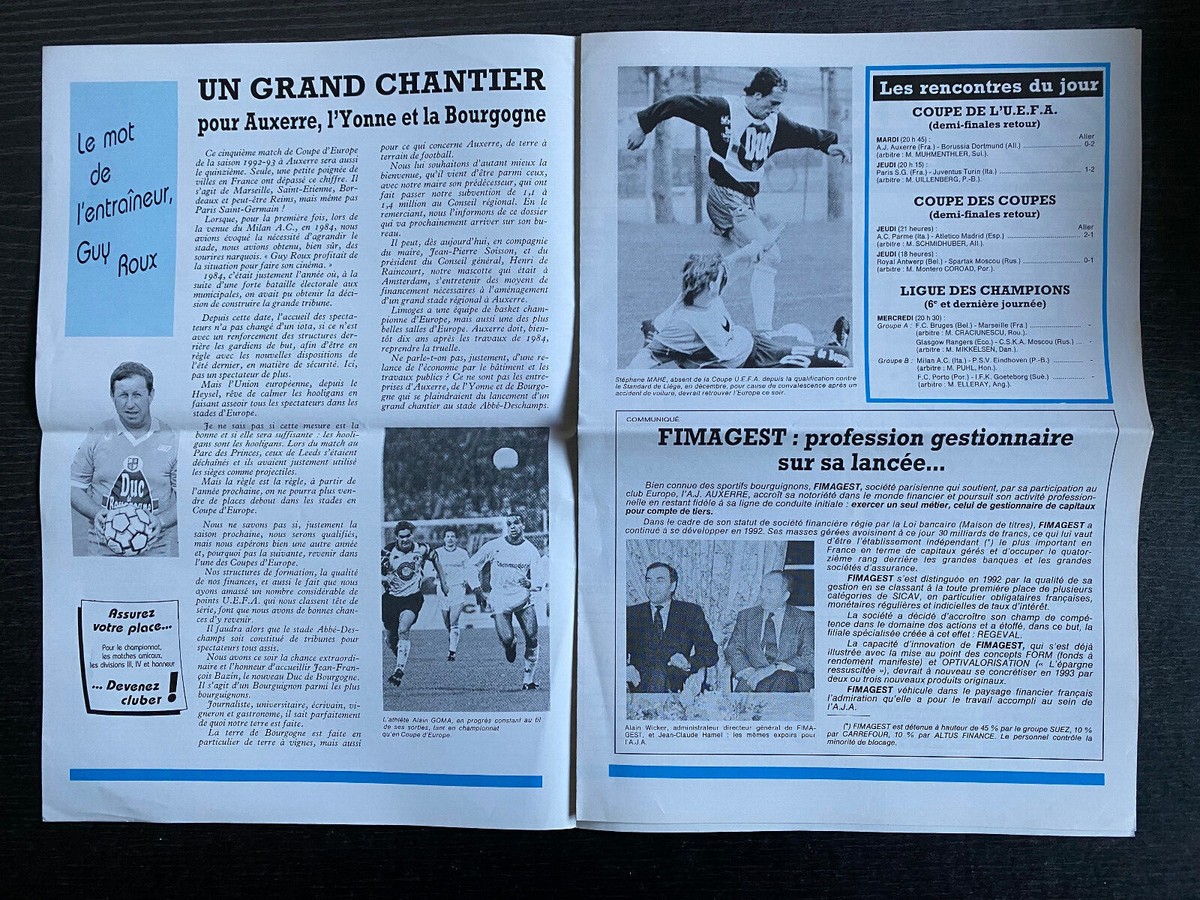 Ticket Match AJ Auxerre Vs Borussia Dortmund – Coupe UEFA 1992/93 (C3) – Collection