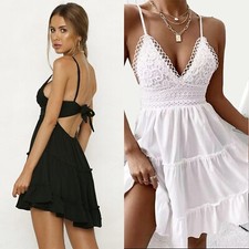 Kleid Damen Mini Ausgestelltes Kleid Rückenfrei Sexy Elegant Netz Träger 20167