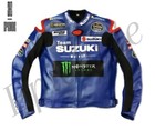 BLUE SUZUKI YOSHIMURA ARMOR PROTECTED RACING LEATHER JACKET CE APPROVED FOR MENS