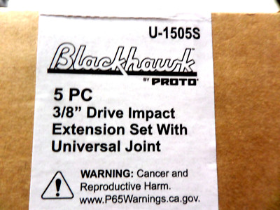 5pc Blackhawk By Proto 3/8'' Dr. Extension Bar Universal Joint Socket Set U-1505S