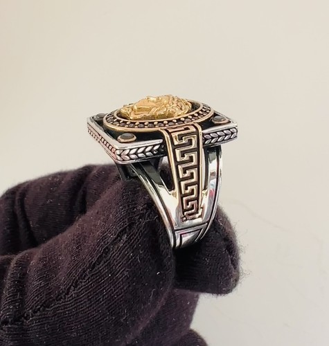 Gorgon Medusa + Micro Stones SignetSterling Silver Medusa Head Pinky Men Ring - Video 1 of 1