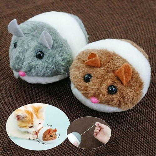 Plush Fur Cat Mouse Toys Movement Vibrating Pull String Interactive Toy