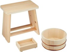 Onsen Set Bagno HINOKI Sedia Sgabello Legno Cipresso, Sope Box, Vasca OKE Made in Japan