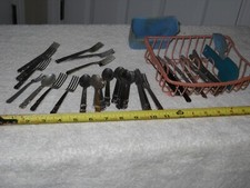 VINTAGE LOT, TOY Plastic Silverw Items, Some Damaged  Missing, Selling As-Is