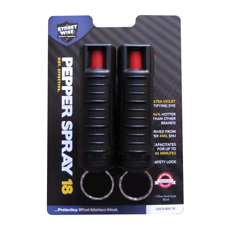 2 pack STREETWISE PEPPER SPRAY w/UV Dye .50oz BLACK Molded Keychain Self Defense