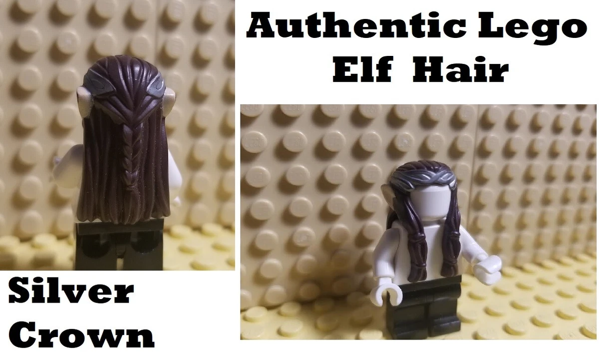 LEGO Elf Hair Dark Brown Braids ELROND Warrior Ears Silver Crown