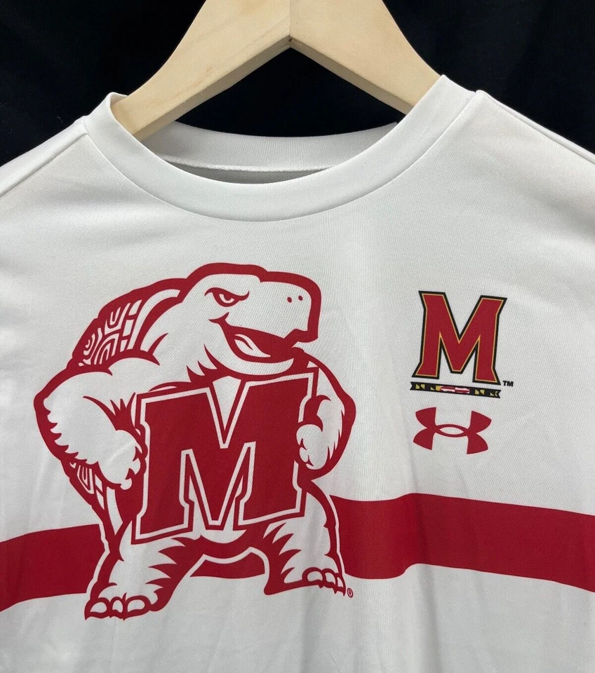 NUEVA Camiseta Maryland Terrapins UMD terps Under Armour Blanca Roja SS Juvenil Niños M Foto 3 de 4