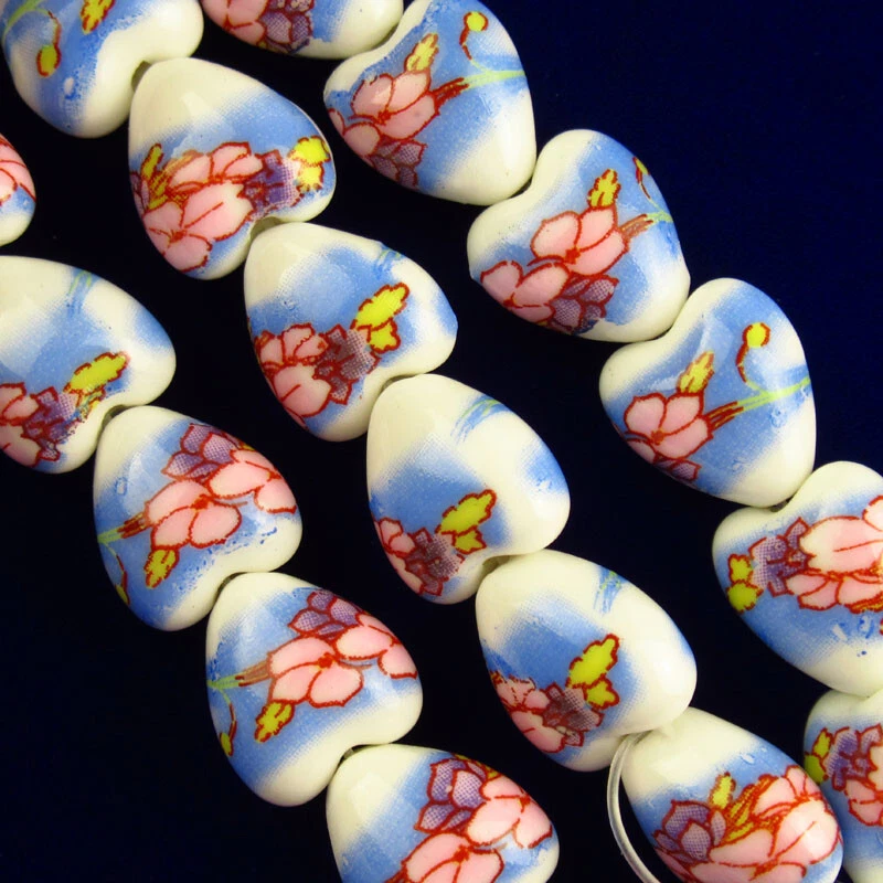 20Pcs 13x12x8mm Pink Blue Ceramic Porcelain Flower Heart Pendant Bead Y-680 - Image 4 of 4