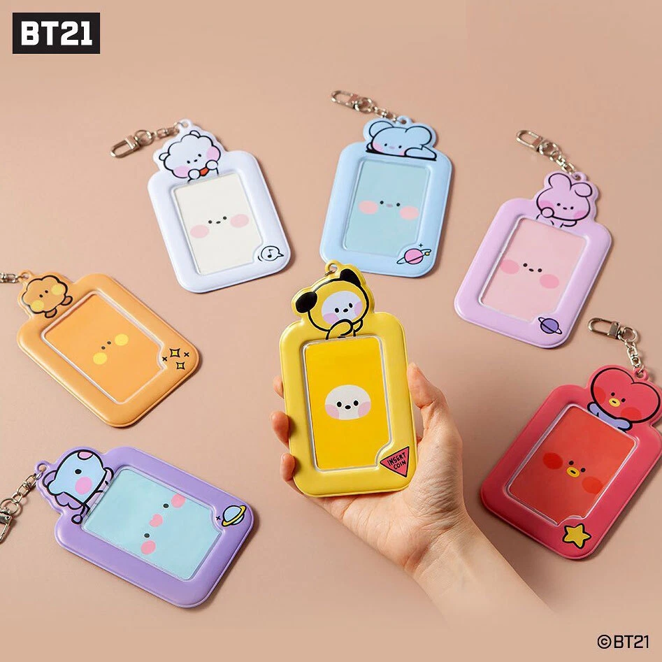 BTS BT21 Minini Official Photocard Keychain Holder + Toploader Deco Sticker