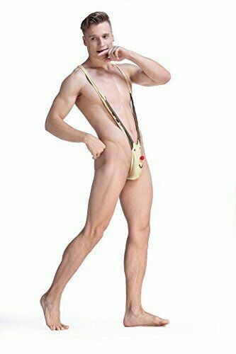 Mankini Thong Christmas Reindeer Pattern Men Novelty Underwear for Gag&Gift(Tan) - Picture 4 of 6