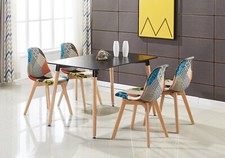 Patchwork Halo Dining Set - 4 x Fabric Chairs & Black Halo Table Modern
