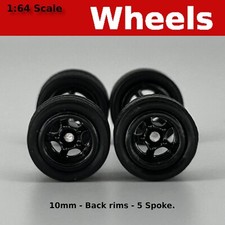 10mm10mm Black Rims 5 Spoke Blackwall Tire Set For Hot Wheels
