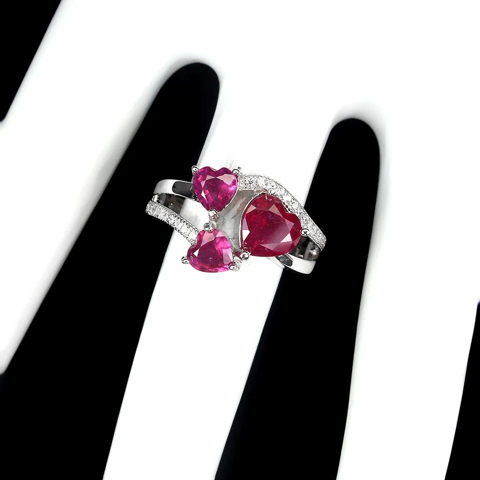 925 Sterling Silver Ring Heart Ruby 7mm Natural Gemstone Jewelry Size 7 - Image 3 of 4