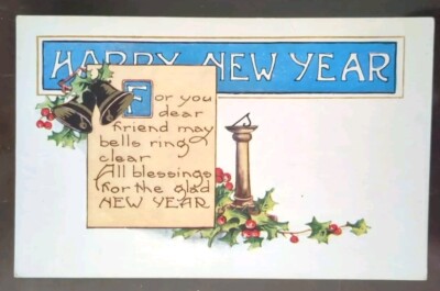 Happy New Year, For You My Dear Friend, Candle & Bells - 1907-15, Rough Edges